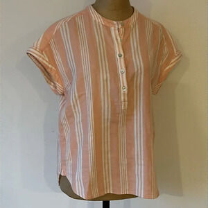 Faherty S peach white stripe organic cotton 1/2 button down blouse great cond